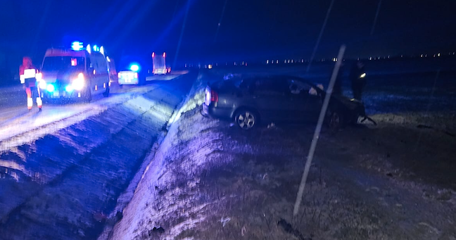 Fotografie de la locul accidentului mortal produs duminică 16 februarie 2025 noaptea pe DN2-E85 la Bizighești-Garoafa.Foto:IPJ Vrancea