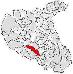 Harta județului Vrancea pe care apare configurată comuna Gura Caliței