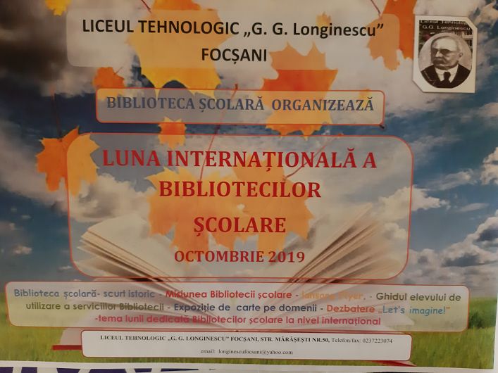 Manifestări dedicate „Lunii internaționale a bibliotecilor ” la Liceul Tehnologic „G. G. Focșani