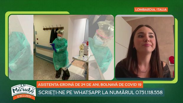 Focșăneanca Andreea Șerban, asistentă medicală la un spital Cremona Italia, a povestit în emisiunea ”La Măruță” de marți 14 aprilie 2020, difuzată de postul de televiziune Pro TV, problemele cu care s-a confruntat după ce s-a infectat cu noul coronavirus.Foto:La Maruta-Pro TV