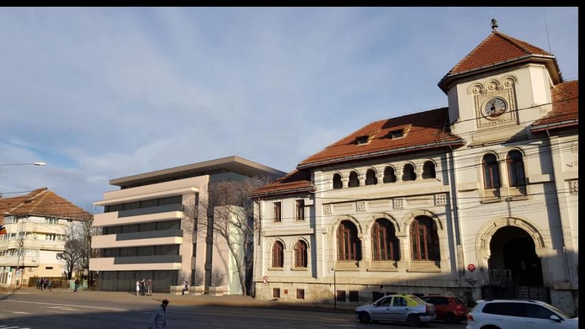Simulare apărută în mediul online cu un bloc nou construit lângă clădirea Tribunalului vechi în Focșani