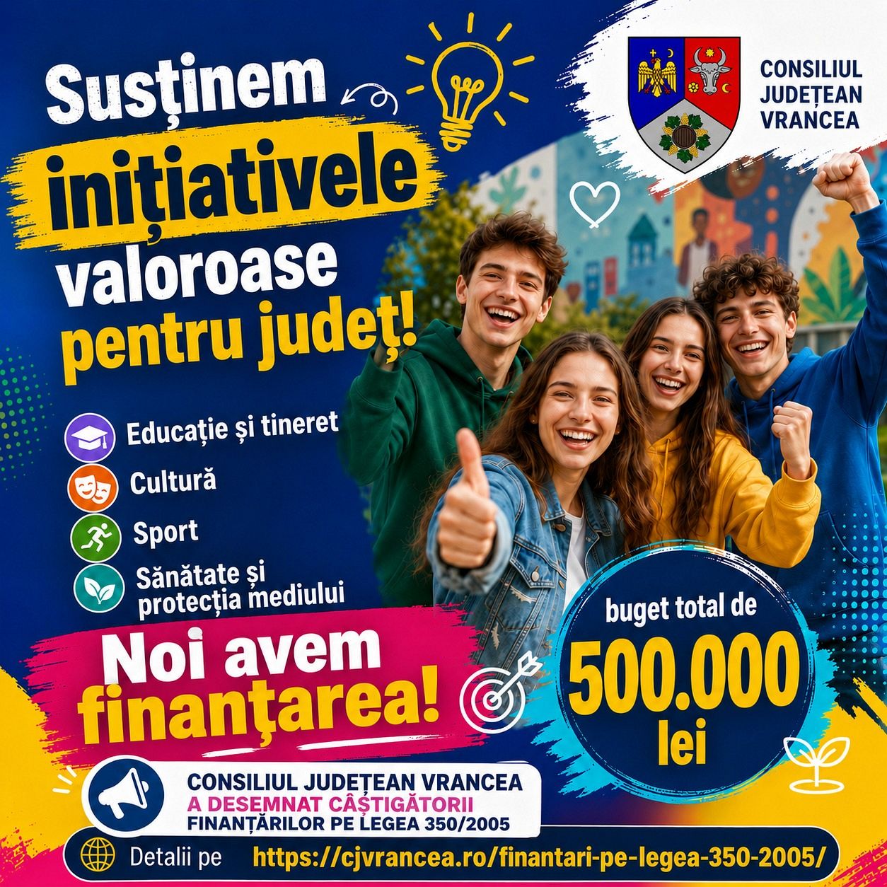 500.000 de lei pentru proiecte dedicate tinerilor și comunității: CJ Vrancea a desemnat câștigătorii finanțărilor nerambursabile din 2026