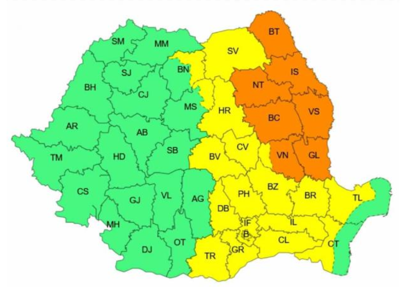 Cod portocaliu de ploi torențiale și vijelii în județul Vrancea