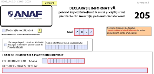 Modificare formular 205 „Declaraţie informativă privind impozitul ...