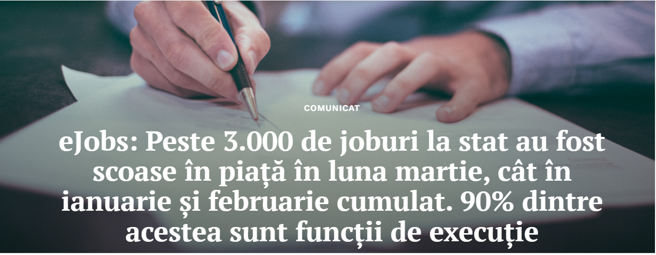 Peste 3.000 de locuri de muncă la stat au fost scoase în piață în luna martie, cât în ianuarie