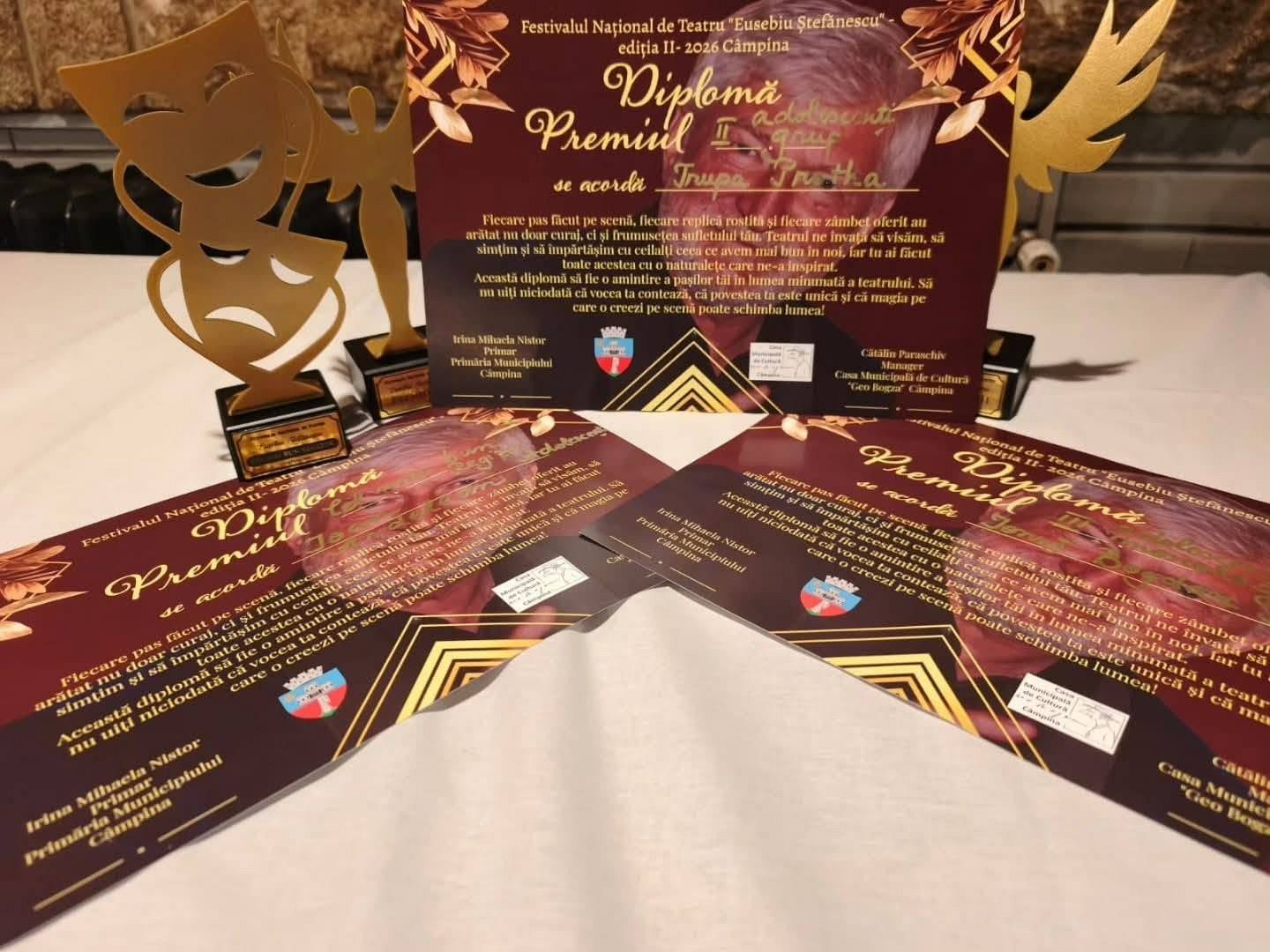Vrancea urcă pe podiumul teatrului tânăr: Trupa PROTHA din Panciu, premiată la Festivalul Național „Eusebiu Ștefănescu”